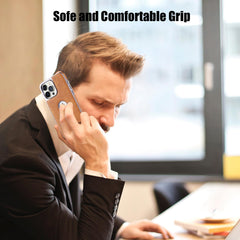 for iPhone 11 to 16 Pro Max Leather Case with Kickstand, 2 Adjustable Stand Modes, Retro Luxury Business Electroplated Edges Military-Grade Drop Protection Slim Cover