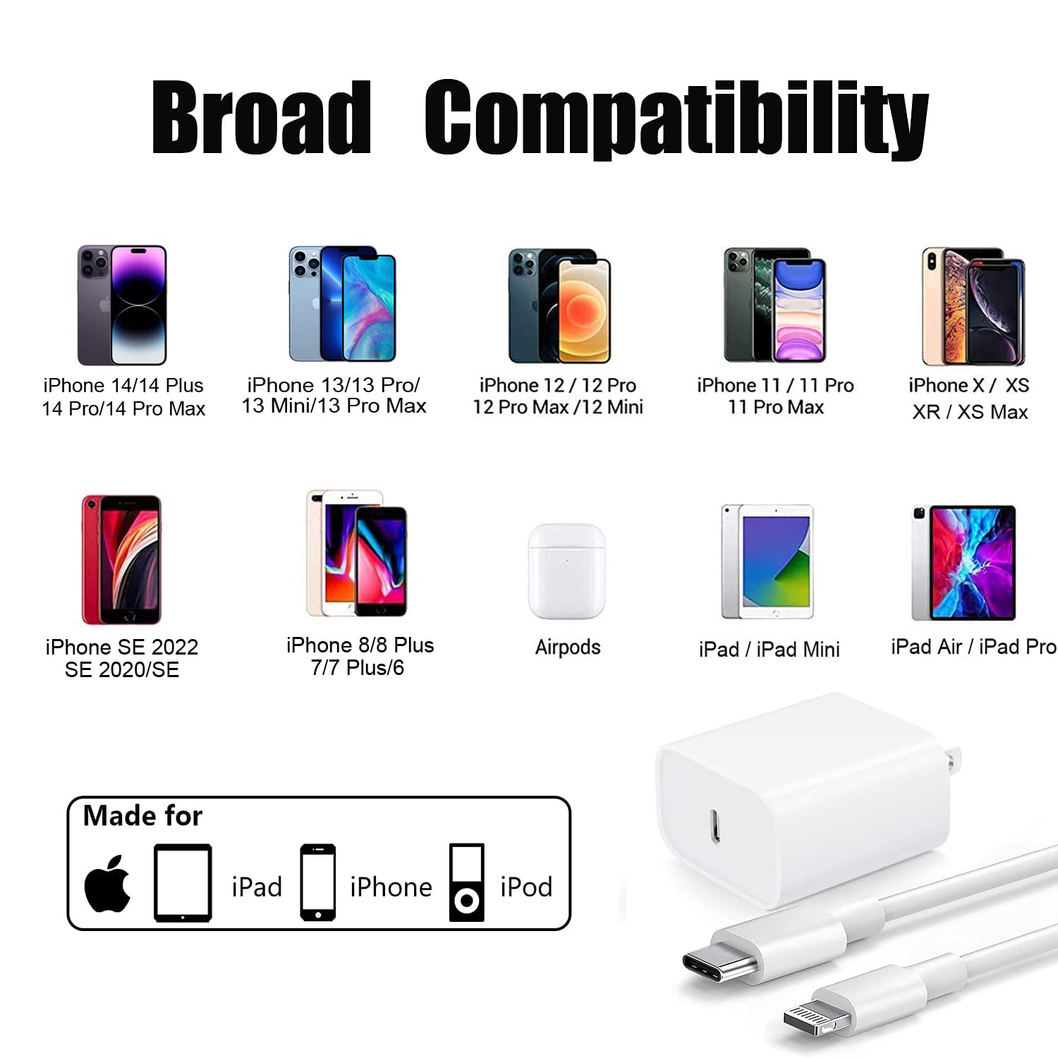 iPhone 14 Pro Max 20W USB-C Power Adapter USB-C to Lightning Cable